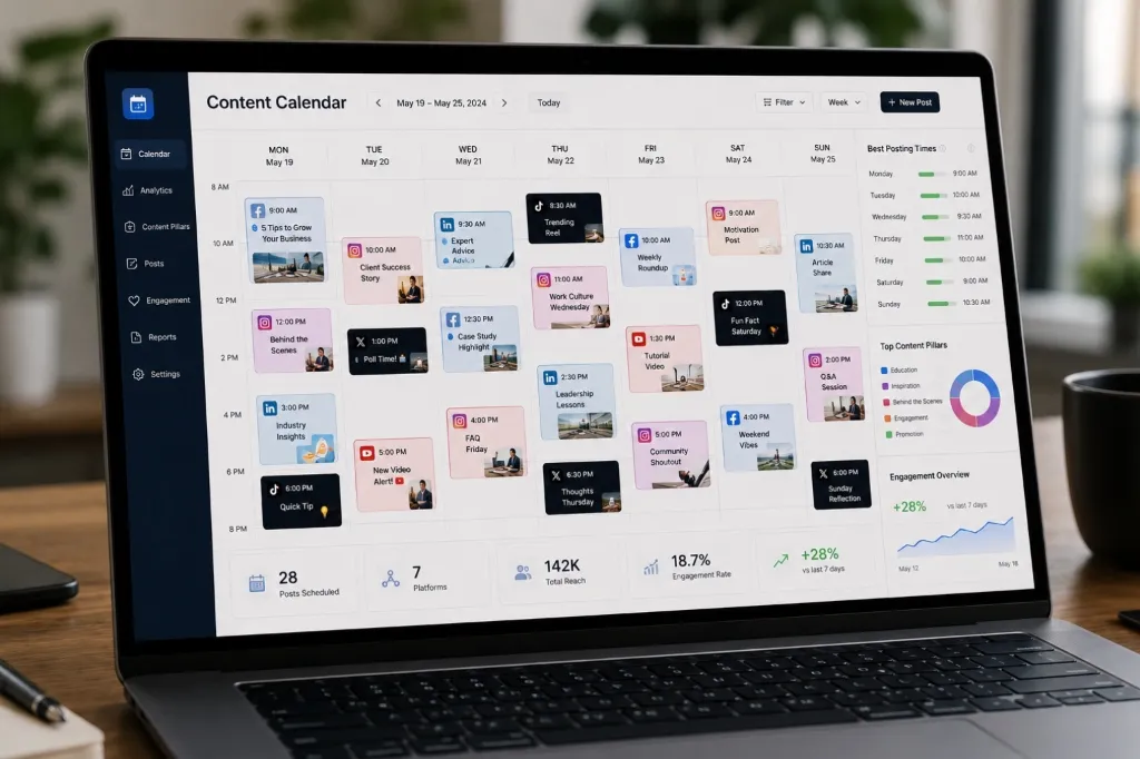 Social media content calendar and scheduling dashboard